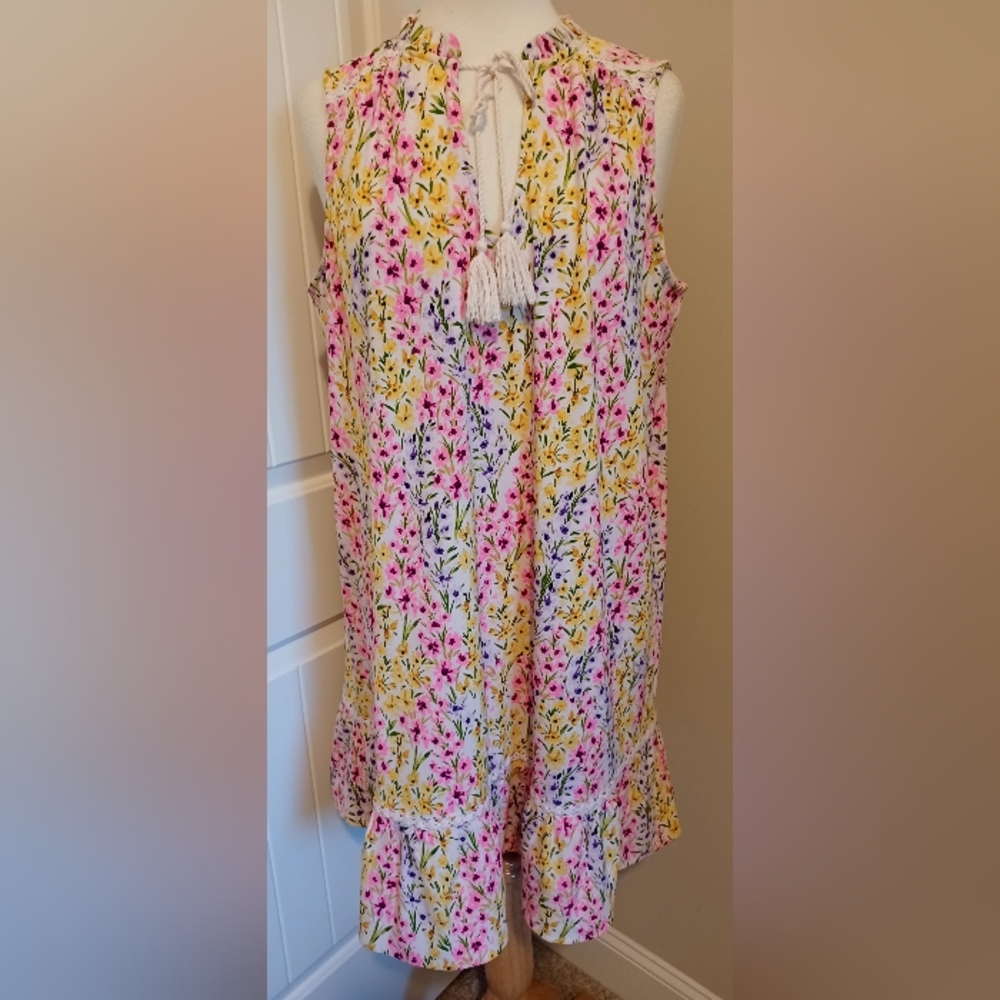 Crown & Ivy Pink Pastel Tassel Sleeveless Pullover Shift Dress XL #0296